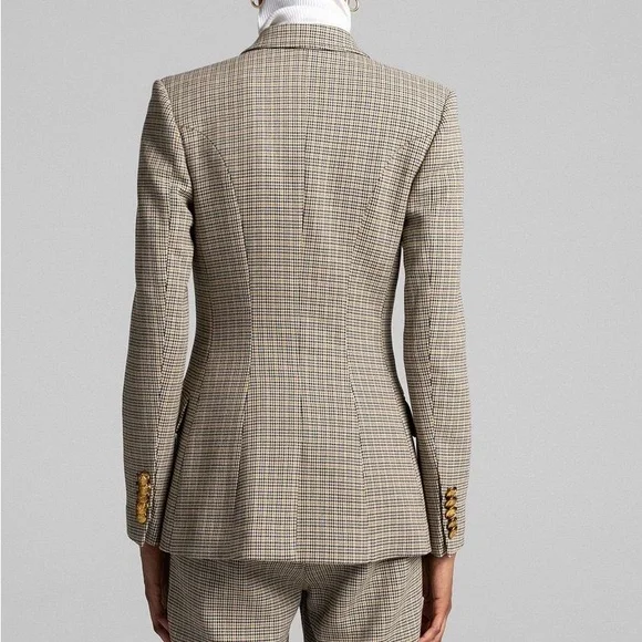 ALC Sedgwick Green Yellow Plaid Gold Double Breasted Blazer Preppy Fall Tailored - Picture 15 of 16